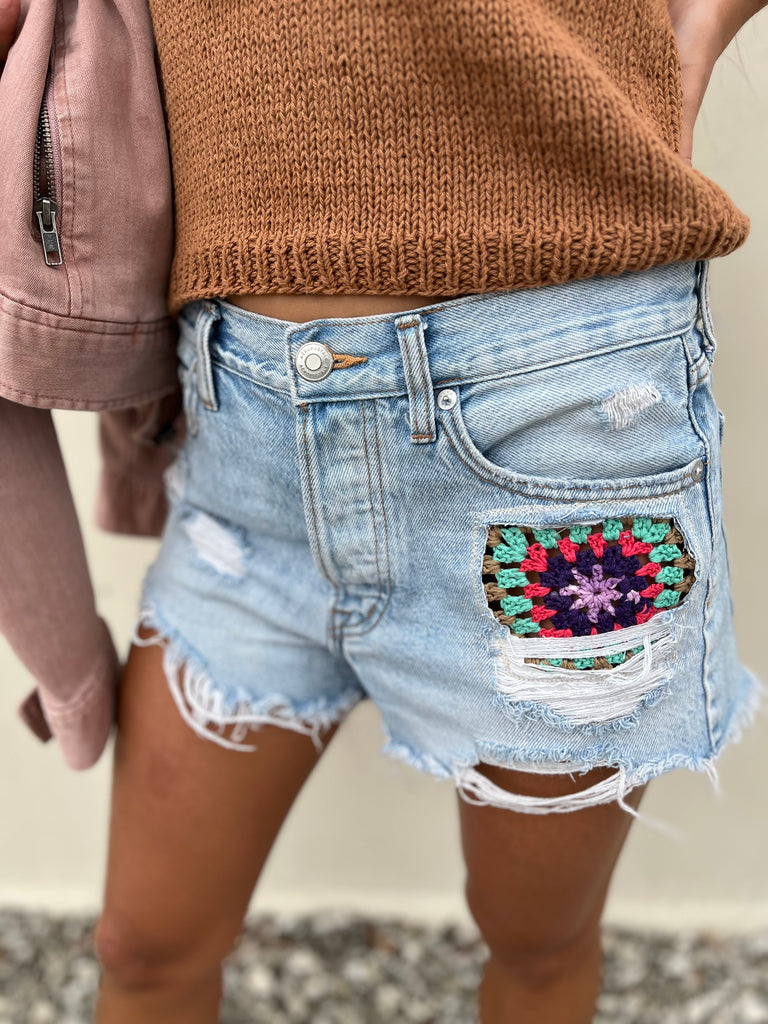 Upcycled aeropostal denim distressed shorts