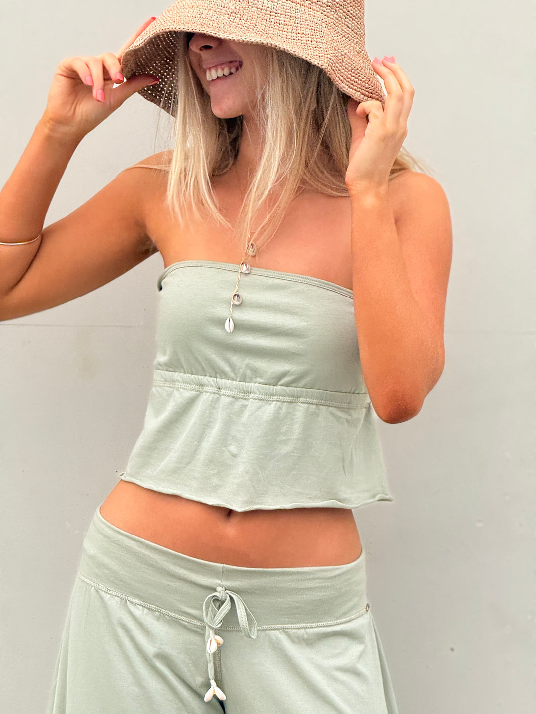 Matcha strapless top