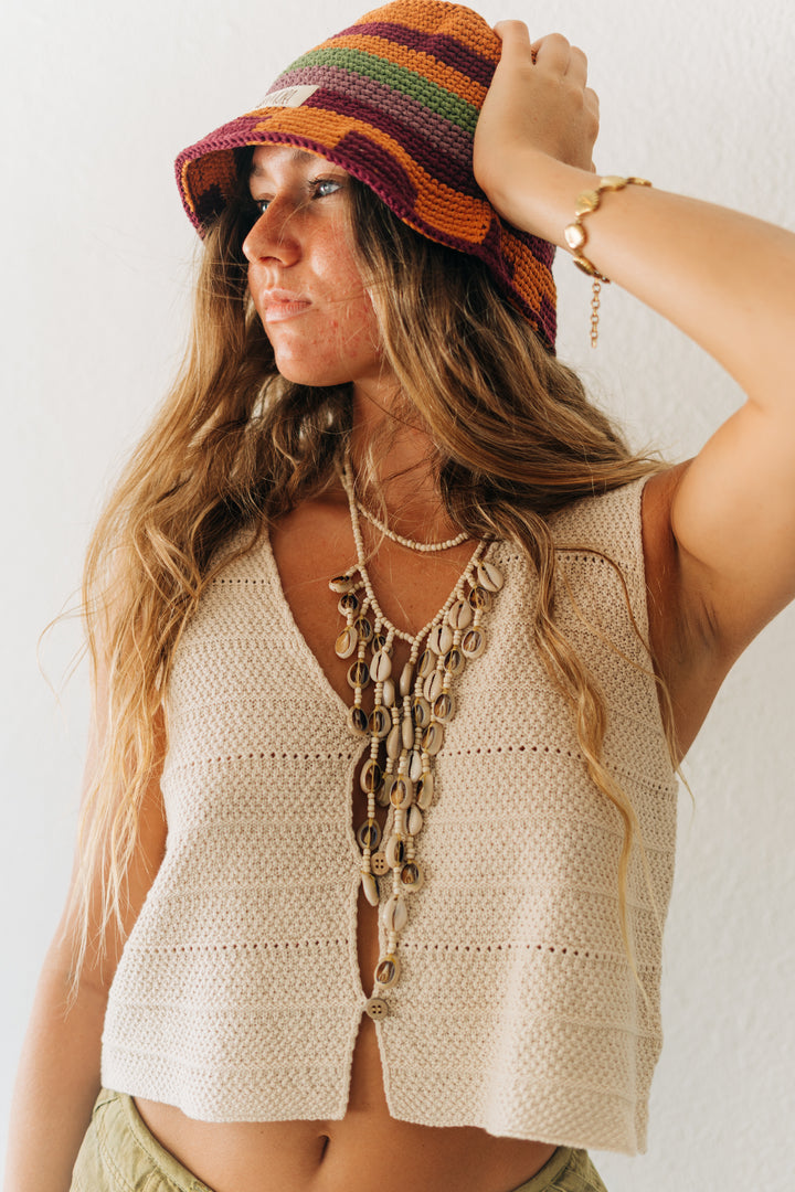 Cotton Knit Button Vest