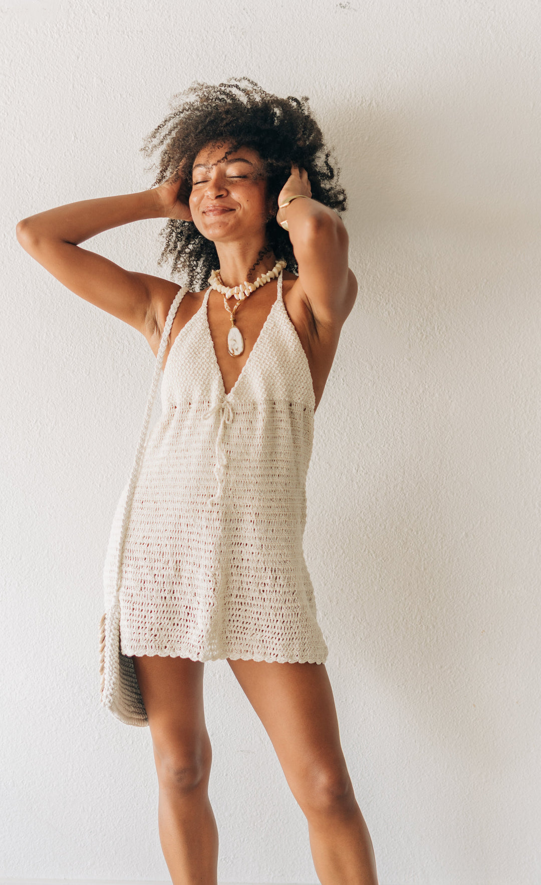 Blanco Crochet Mini Dress