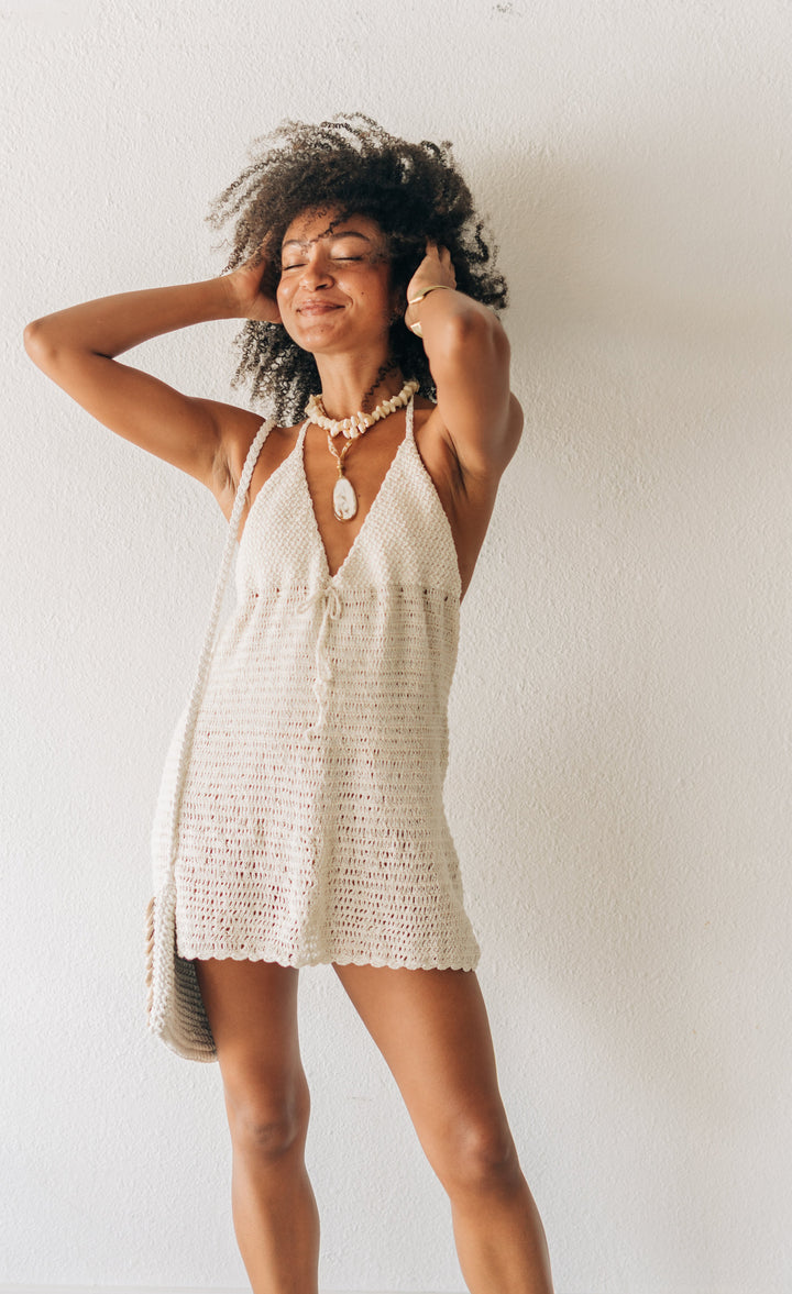 Blanco Crochet Mini Dress