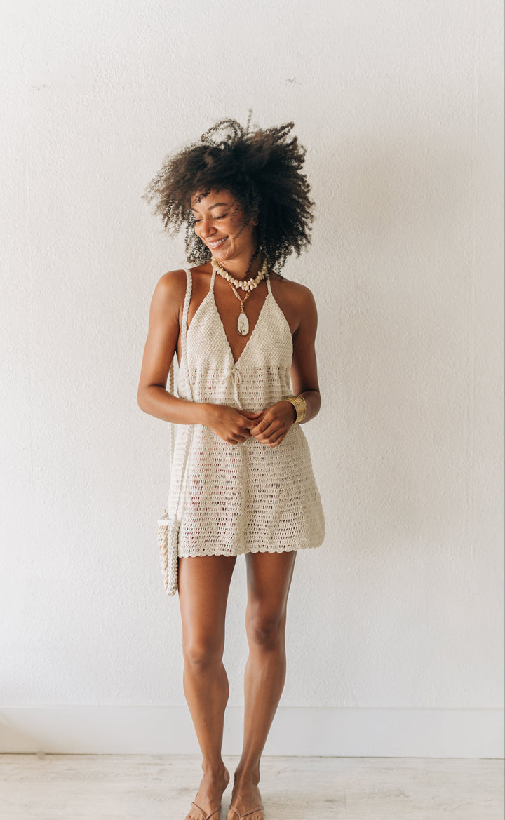 Blanco Crochet Mini Dress
