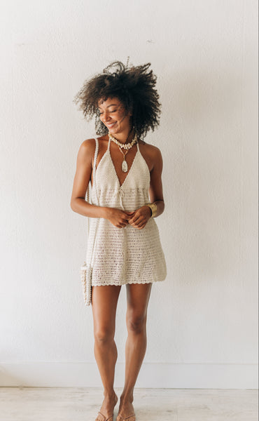 Blanco crochet Mini Dress|Mora Girls
