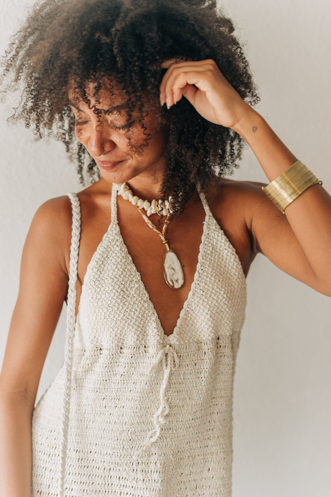 Blanco Crochet Mini Dress