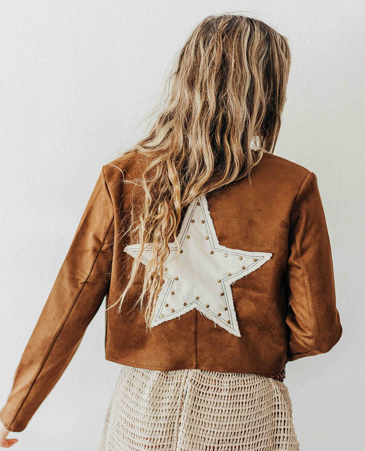 Faux suede jacket with canvas star on back