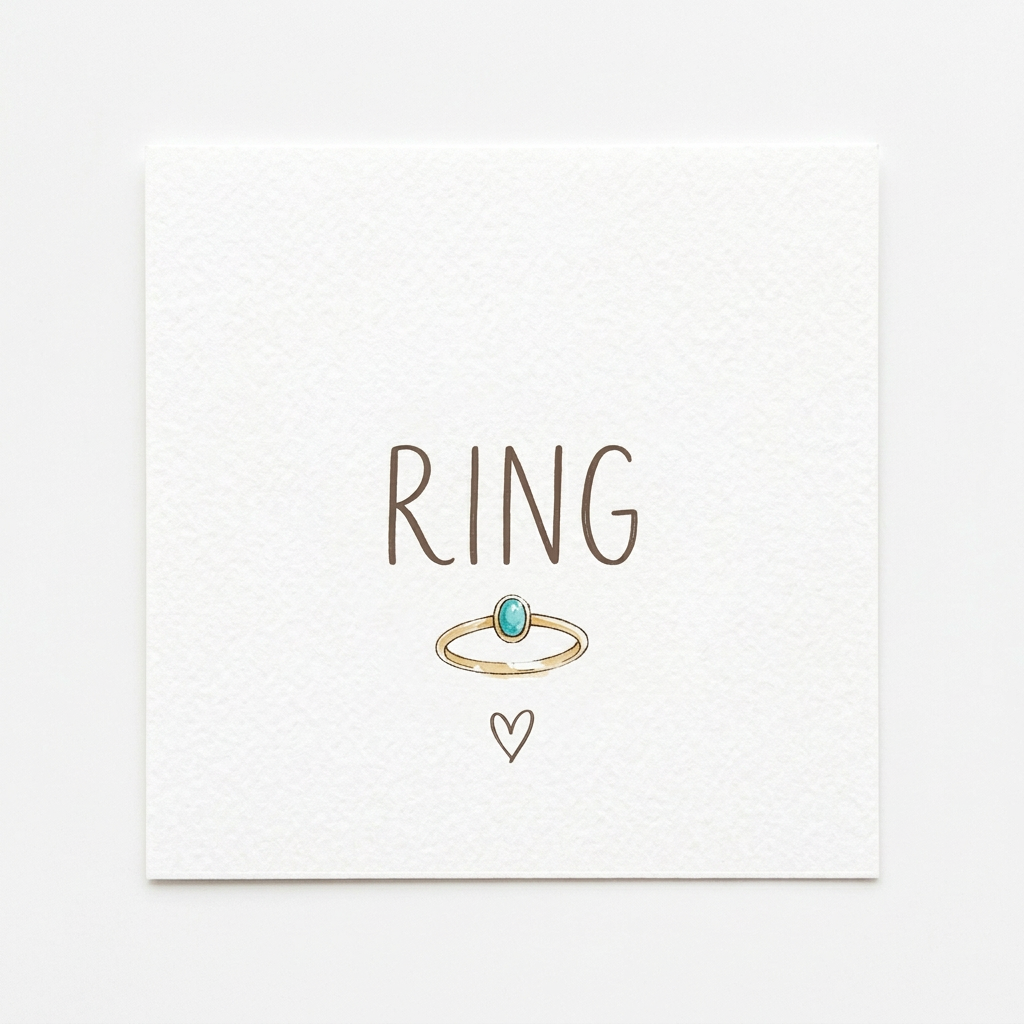 RING lettering with a delicate turquoise ring drawing and little heart